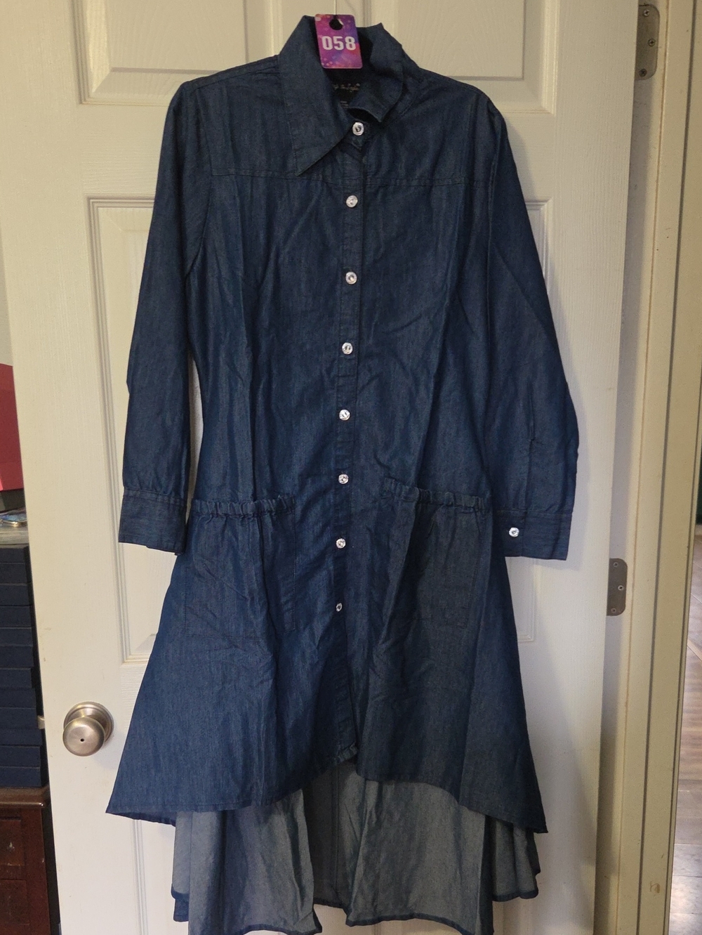 Women's Denim High-Low Shirt Dress - Blue